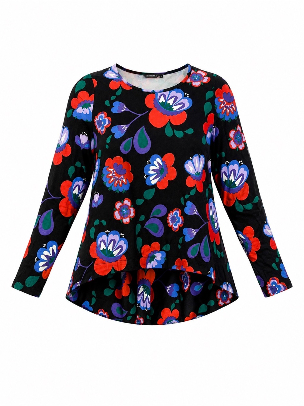 Marimekko Mukkamaija Floral Print Long Sleeve High-Low Top
